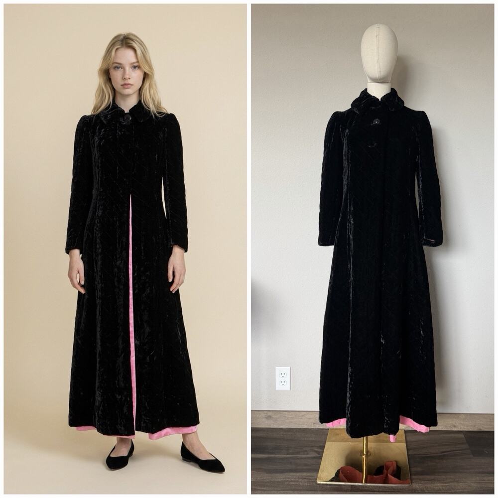 VTG Junior Accent Velvet Quilted Coat Black Whimsy Goth Fairy Grunge Retro XS/S?